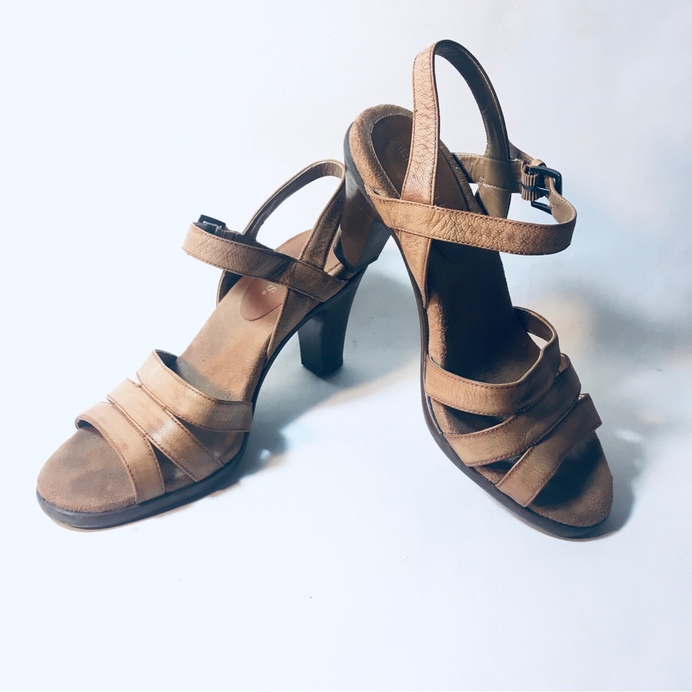 Aerosoles Heels Open Toe Ankle Strap Sandals Womens Size 8 UK 6 Tan Leather - Picture 2 of 10